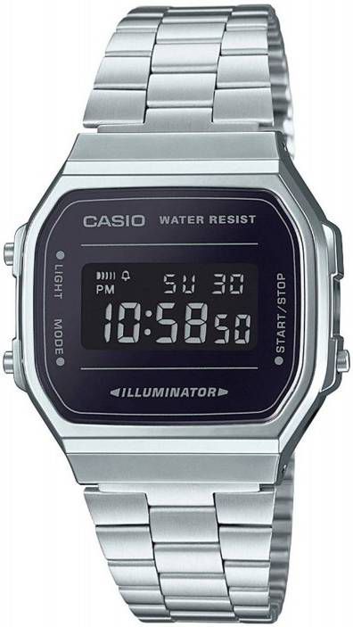 Casio A168W Digitaal armbandhorloge in spiegelend zilver/zwart online kopen